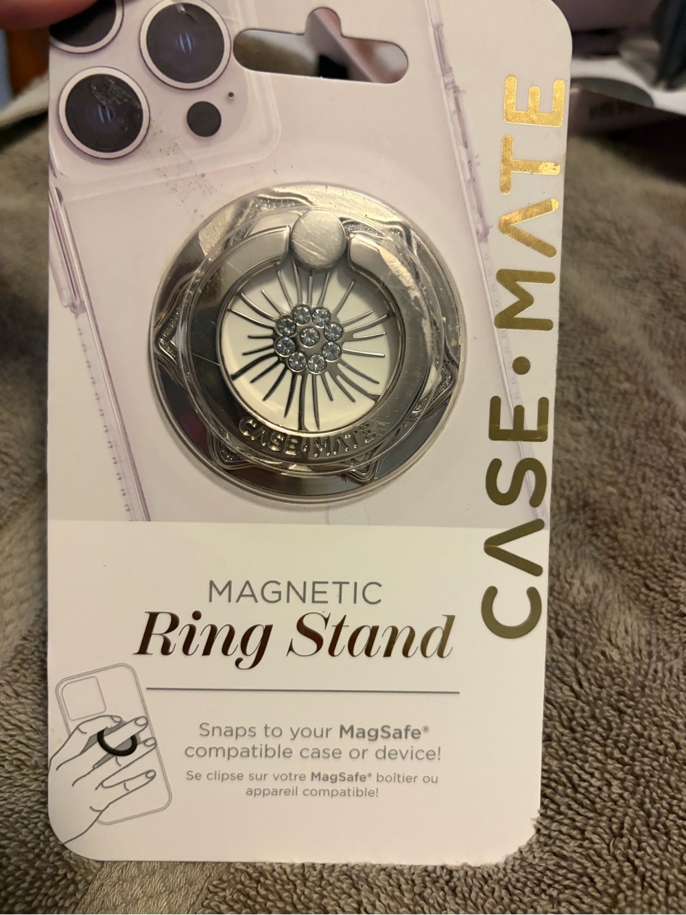 case-mate Silver Magnetic Ring Stand with Crystal Flower Accent